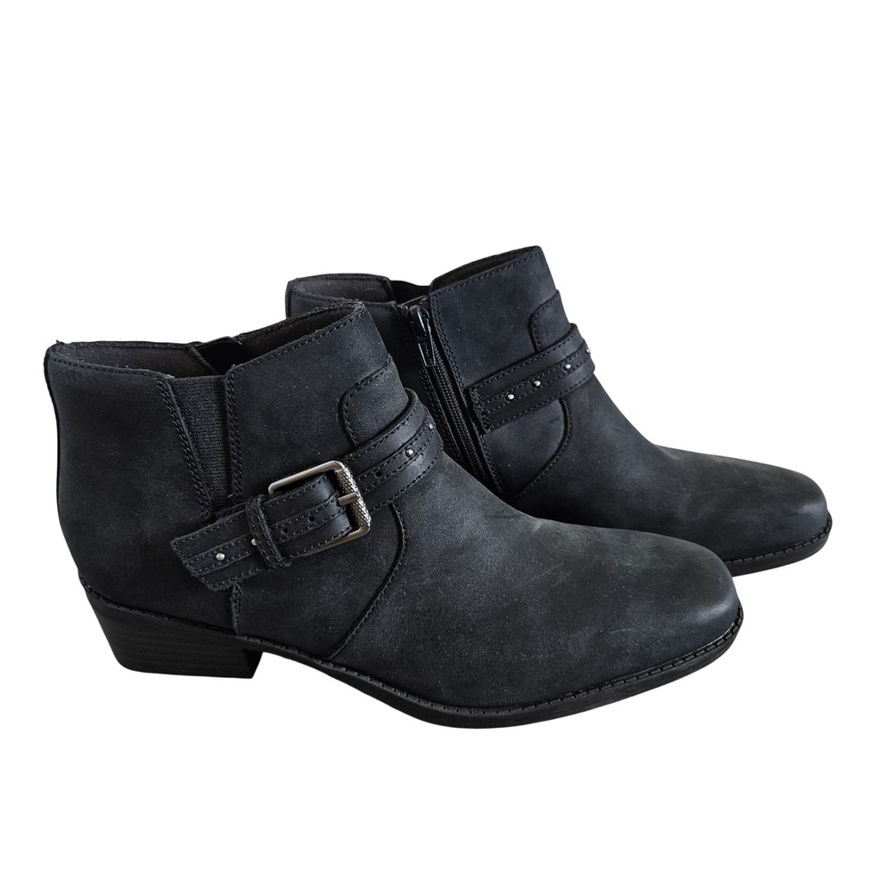 Clarks Collection Danyelle Wish Black Oily Leather Ankle Boots Women 8.5 M Moto